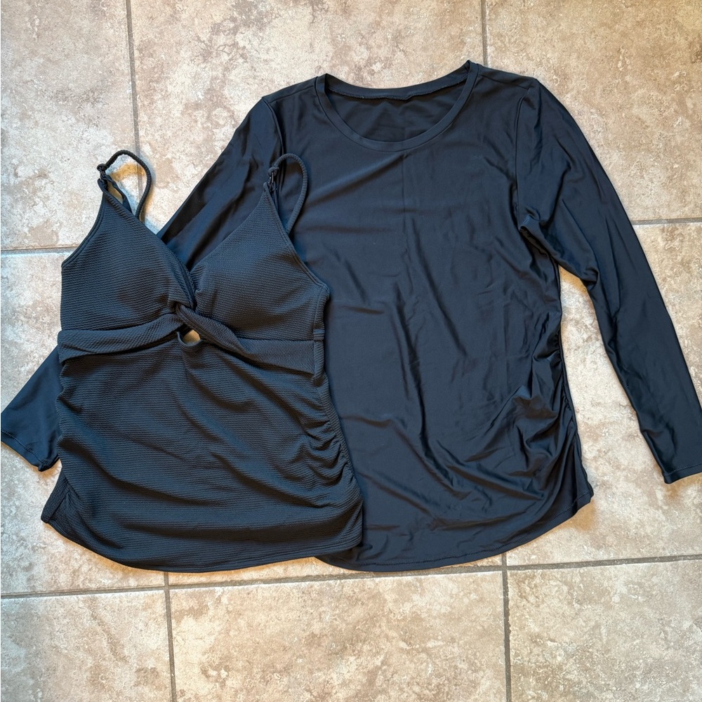 Old Navy Maternity/Nursing Swim tankini and Maternity Sun Tee Bundle
